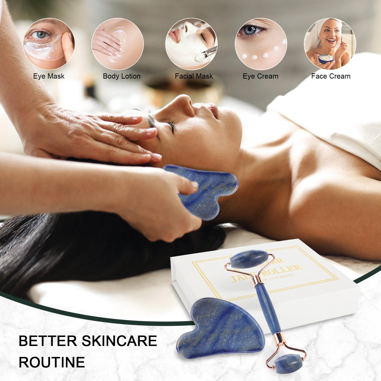 XYZBSTAR XYZBSTAR Jade Roller for Face, Facial Roller Massager Skin Care Tool, Gua Sha Facial Tools for Face, Neck, Eyes, Reduce Puffiness of The Skin(Blue)