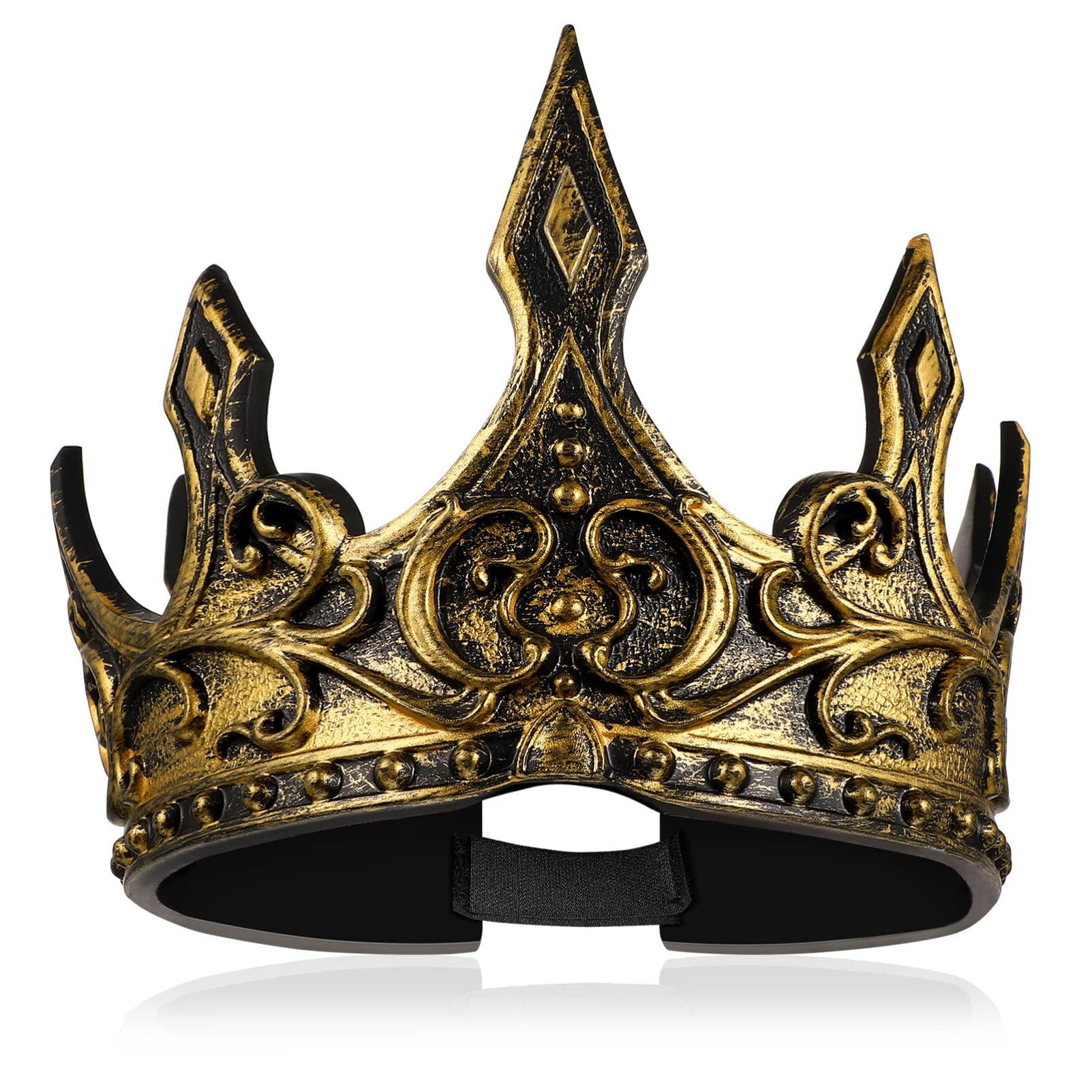 ABOOFAN ABOOFAN Medieval King Crown Headband, Antique Gold King Crown for Men, Royal Costume Crown for Cosplay Party Favors