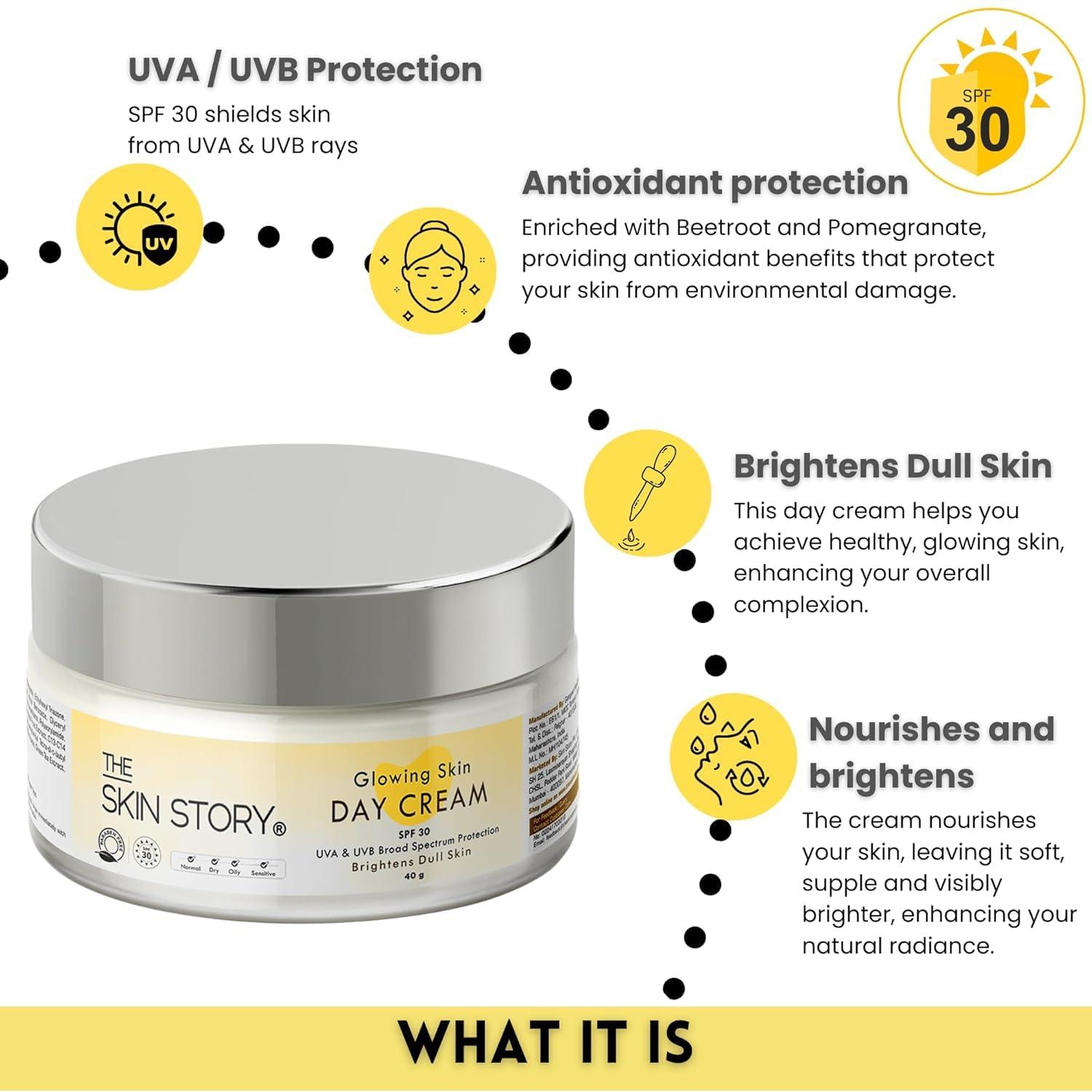 Generic Day Cream with SPF 30 Sunscreen, Nourishand Protect Dull Skin | Lightweight, Non-Greasy Formula for Daily Radiance | UVA/UVB Protection for Healthy - 40g