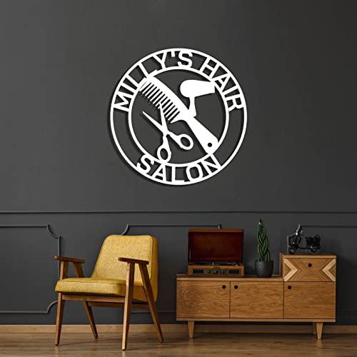 TDSEBM TDSEBM Personalized Hair Salon Metal Signs Hair Stylist Name Sign Custom Barber Shop Monogram Decor Front Door Plaque Outdoor Hanging