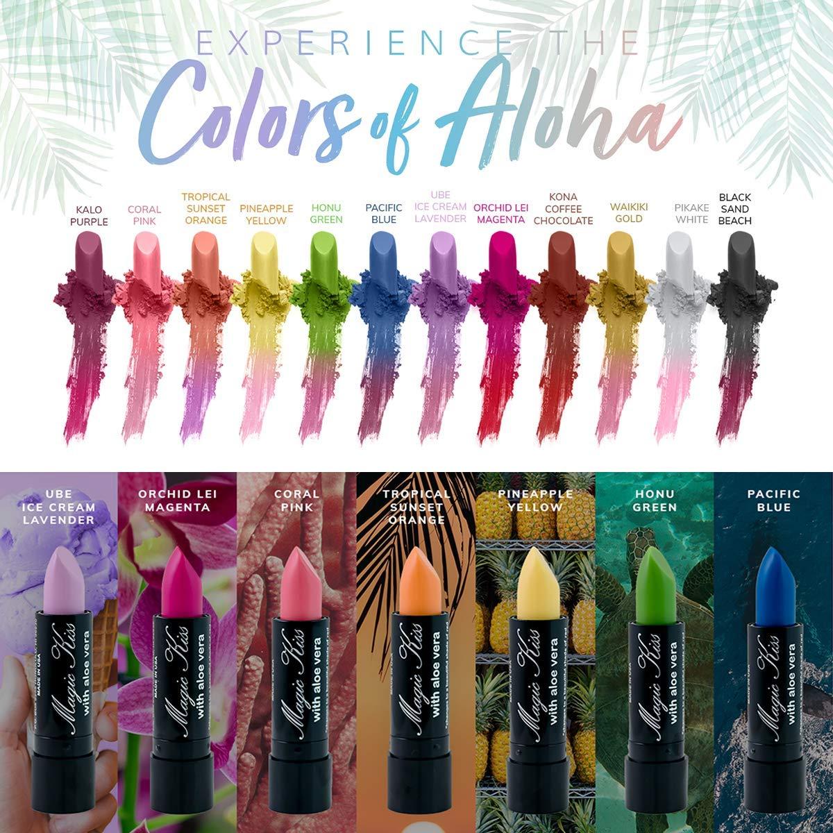 Magic Kiss Magic Kiss Pack of 12 Color Changing Aloe Vera Lipstick Set Made in USA (Colors of Aloha 01)