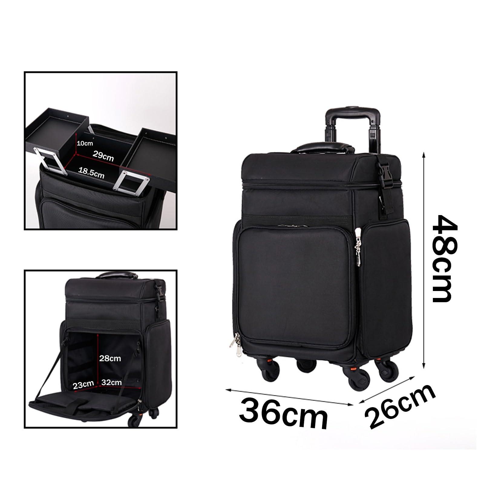 HJXGQJM HJXGQJM Oxford Cloth Rolling Makeup Case With Wheels Travel Cosmetic Cases Detachable Professional Rolling Trolley Makeup Travel Case Oxford Vanity Portable Makeup Artist Organizer Box Black