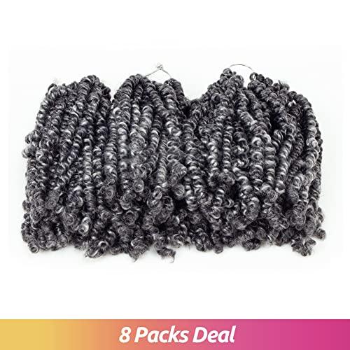 ToyoTress Toyotress Bob Spring Twist Hair - 6 inch 8 Packs Ombre Gray Pre-twisted Crochet Hair Spring Twists Crochet Braids, Synthetic Braiding Hair Extensions (6 Inch, T-Gray-8P)