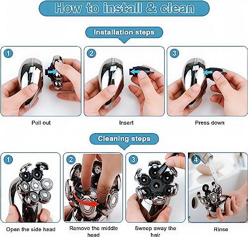 Baraz BaraZ Head Shavers for Bald Men, Anti-Pinch Electric Razor for Men, 7D Electric Shaver for Man, 6-in-1 Men\'s Grooming Kit with Beard, Nose Hair Trimmer, Hair Clippers, Wet and Dry Skull Shaver