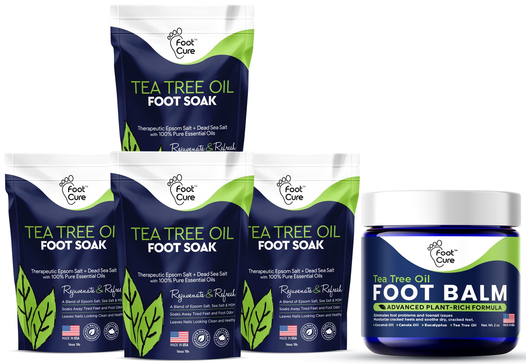 FOOT CURE Tea Tree Oil Foot Soak with Epsom Salts- for Foot Pain, Soreness, Athletes Foot, Odors, Toe Nail Fungus, for Dry Cracked Feet - Instantly Hydrates & Soothes Irritated Skin & Athletes Foot