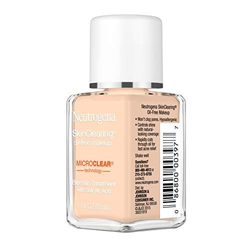 Neutrogena Neutrogena SkinClearing Oil-Free Acne and Blemish Fighting Liquid Foundation with.5% Salicylic Acid Acne Medicine, Shine Controlling Makeup for Acne Prone Skin, 40 Nude, 1 fl. oz