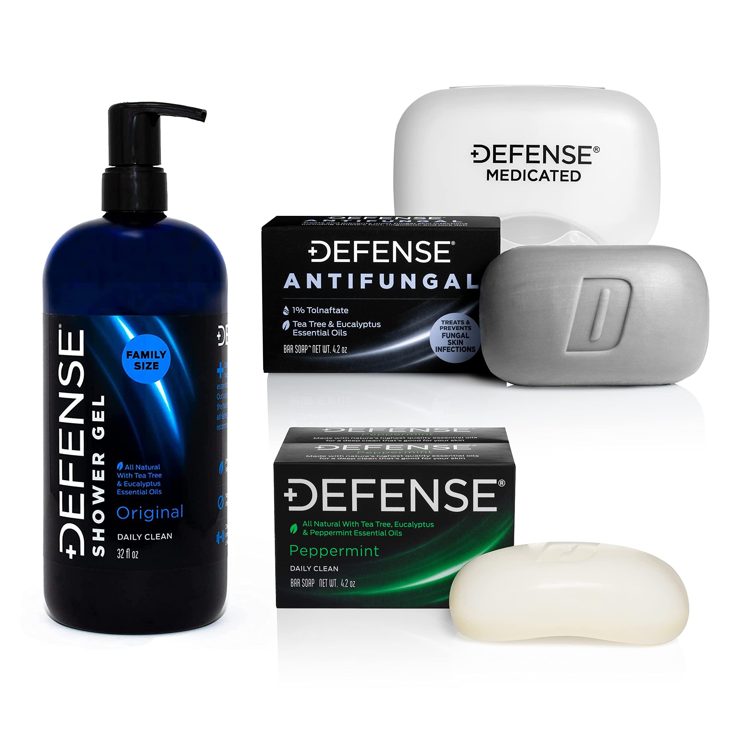 Defense Soap Defense Soap Peppermint 4 Oz Bar (Pack of 2), Antifungal Medicated Bar Soap, & Body Wash 32 oz - Natural Shower Gel