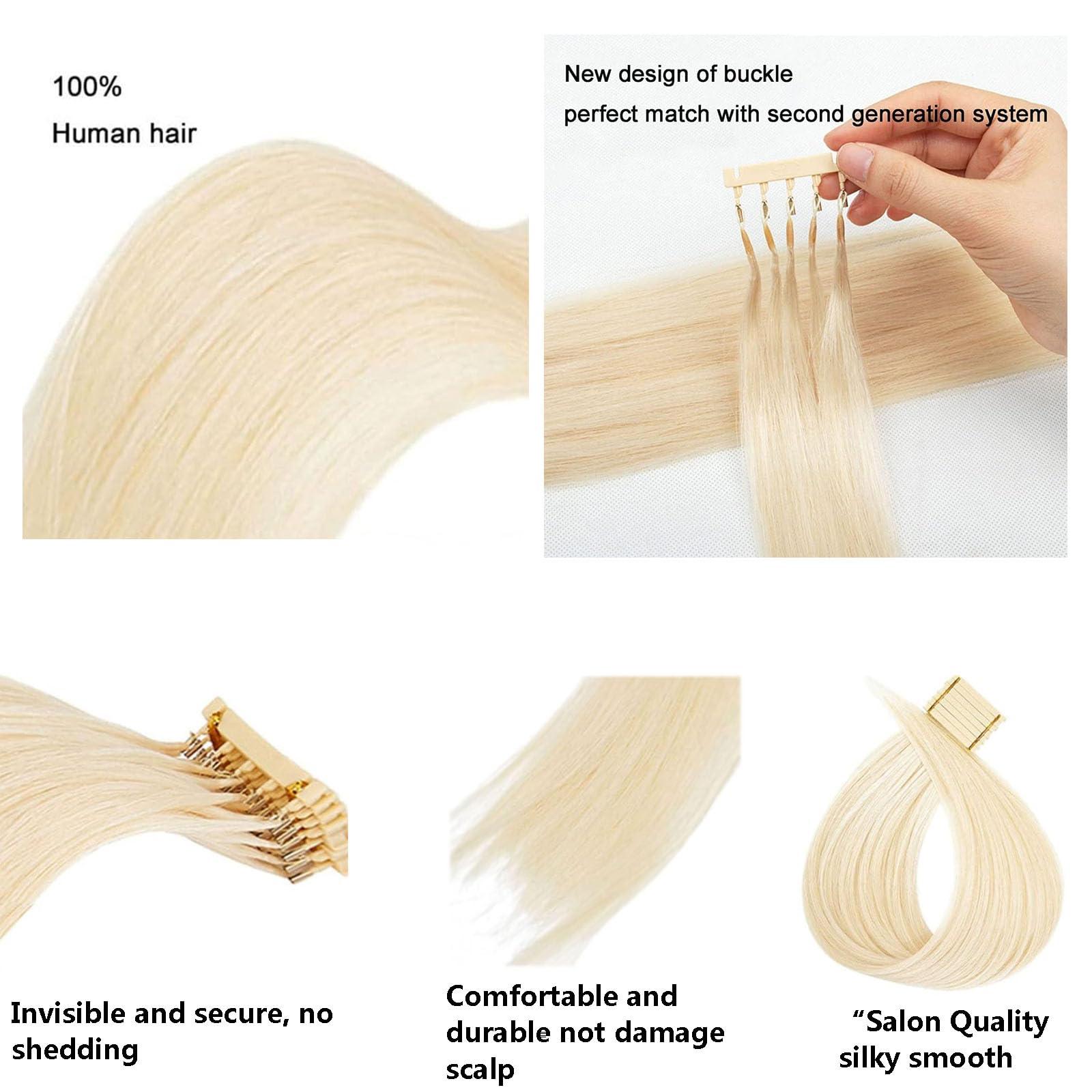 Generic 6D Human Hair Extensions, Second Generation Straight Invisible No-Trace Hair Extensions, Soft and Smooth for 2Generation 6d Hair Extension Machine Kit Fast Installation 1 Rows 5 Bundles