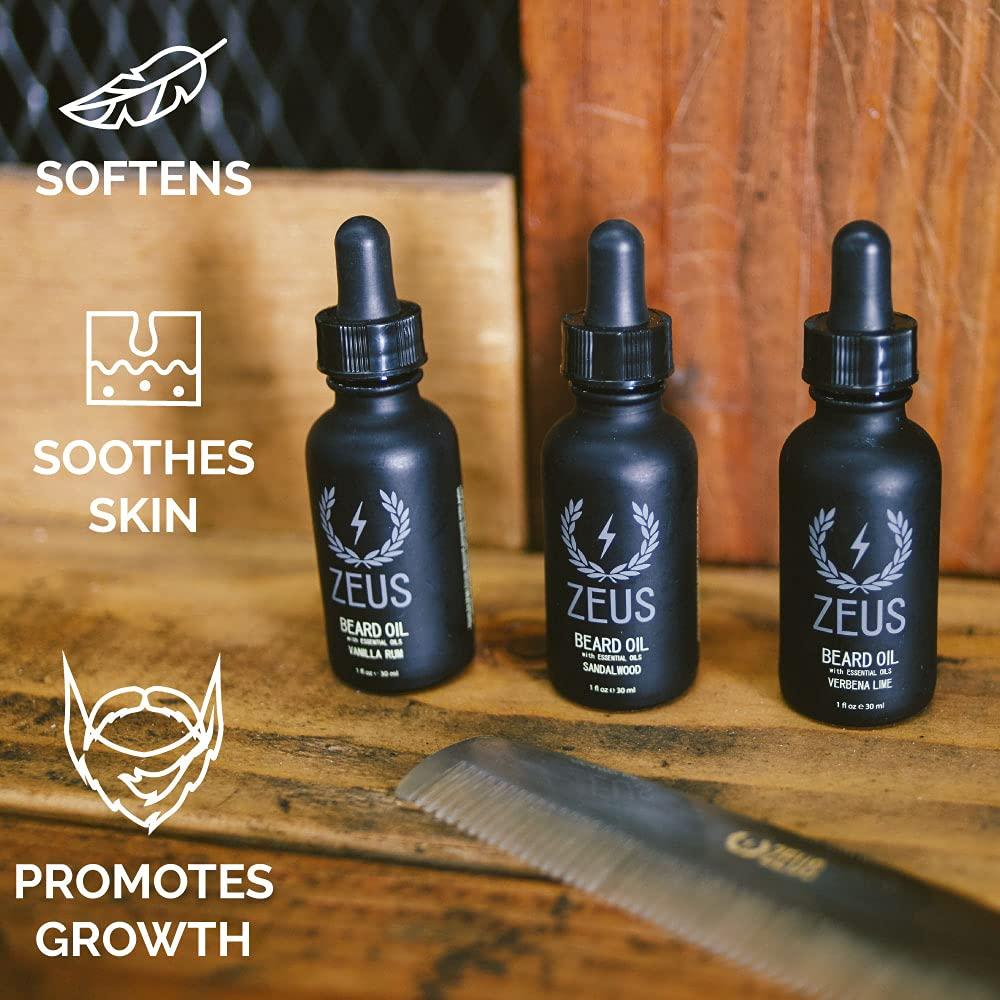 ZEUS ZEUS Natural Beard Oil, Premium Conditioning Beard Oil to Soften Beard & Mustache – MADE IN USA (Sandalwood) 1 oz.