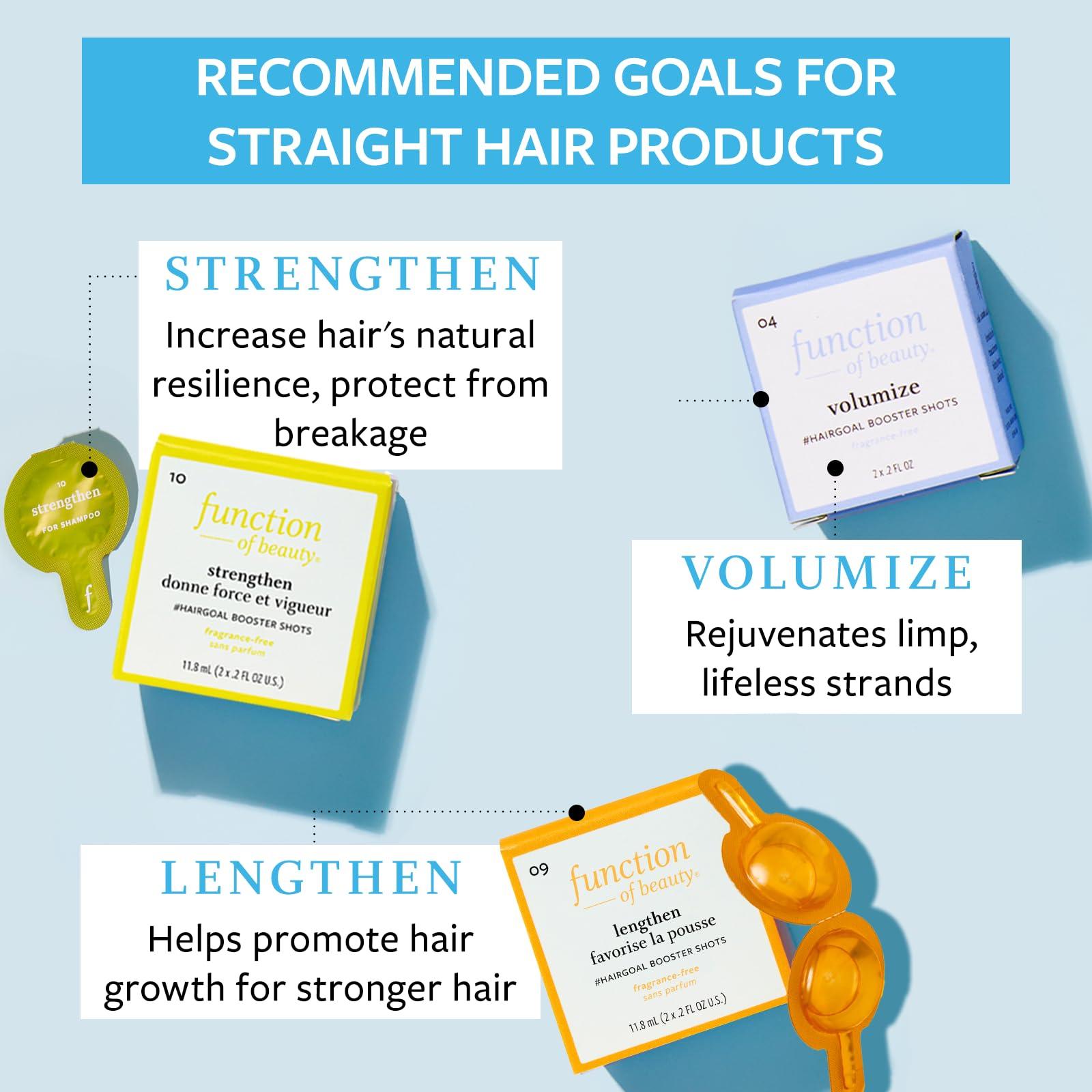FUNCTION OF BEAUTY Function of Beauty Straight Hair Shampoo + Conditioner (11 oz Each) + Volumize, Strengthen & Lengthen #HairGoal Boosters Set - Sulfate-Free, Formulated to Hydrate and Seal in Moisture