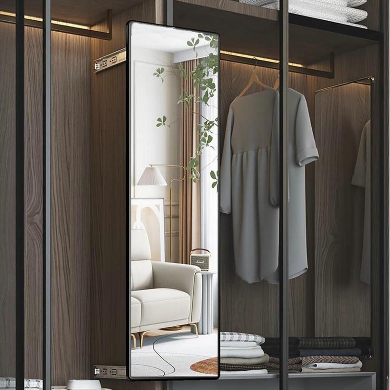 LXP LXP Wardrobe Pull-Out Folding Mirror, Full-Length Mirror Wardrobe, Built-in Invisible Sliding Mirror, Rotating Telescopic Mirror 110 * 36cm (Color : Black, Small : 110 * 36cm)