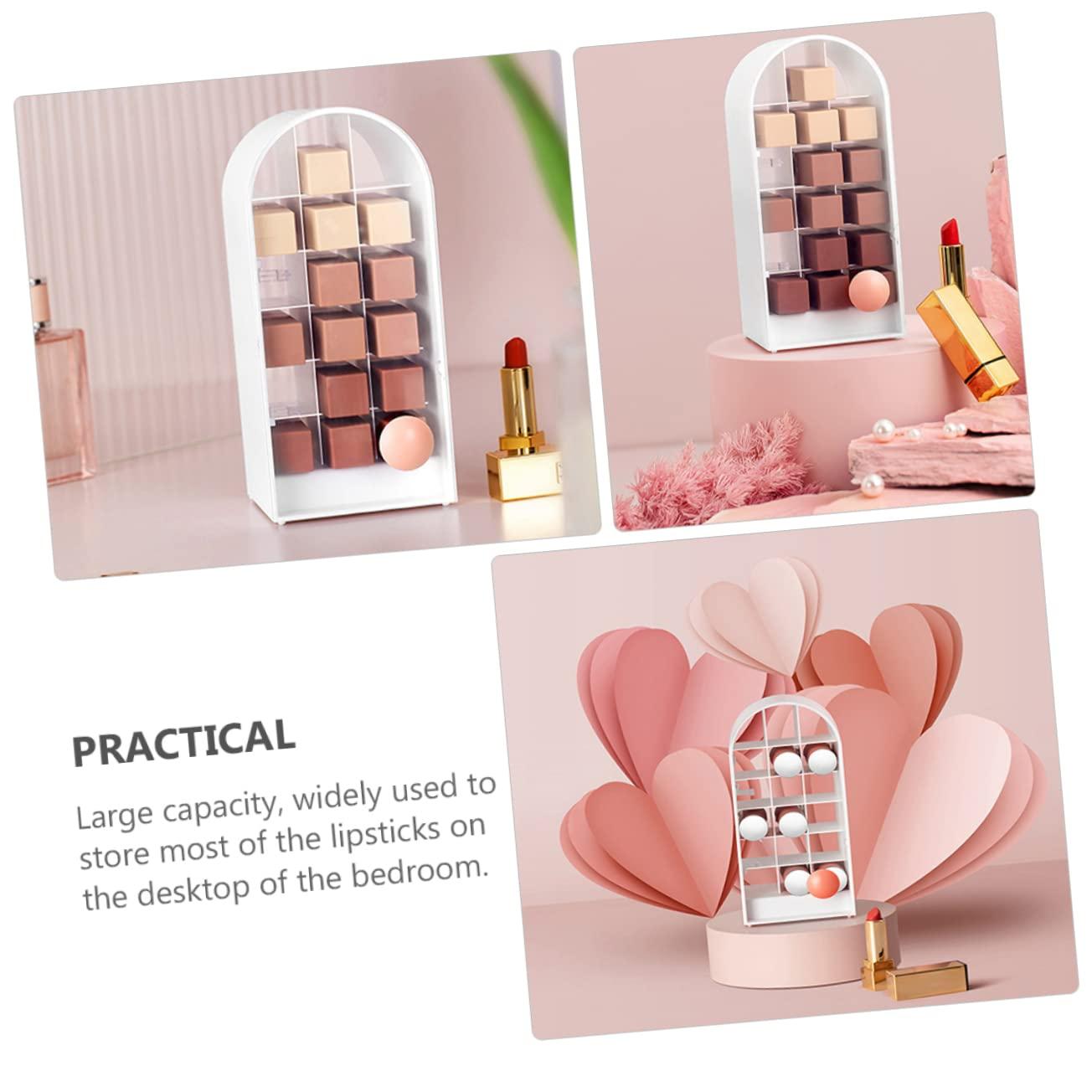 Baluue Baluue 1pc Lipstick Storage Box Lip Gloss Stand Desktop Cosmetic Makeup Display Rack Cosmetic Display Cases Clear Cosmetic Makeup Organizer Lipstick Holders and Organizers White Abs