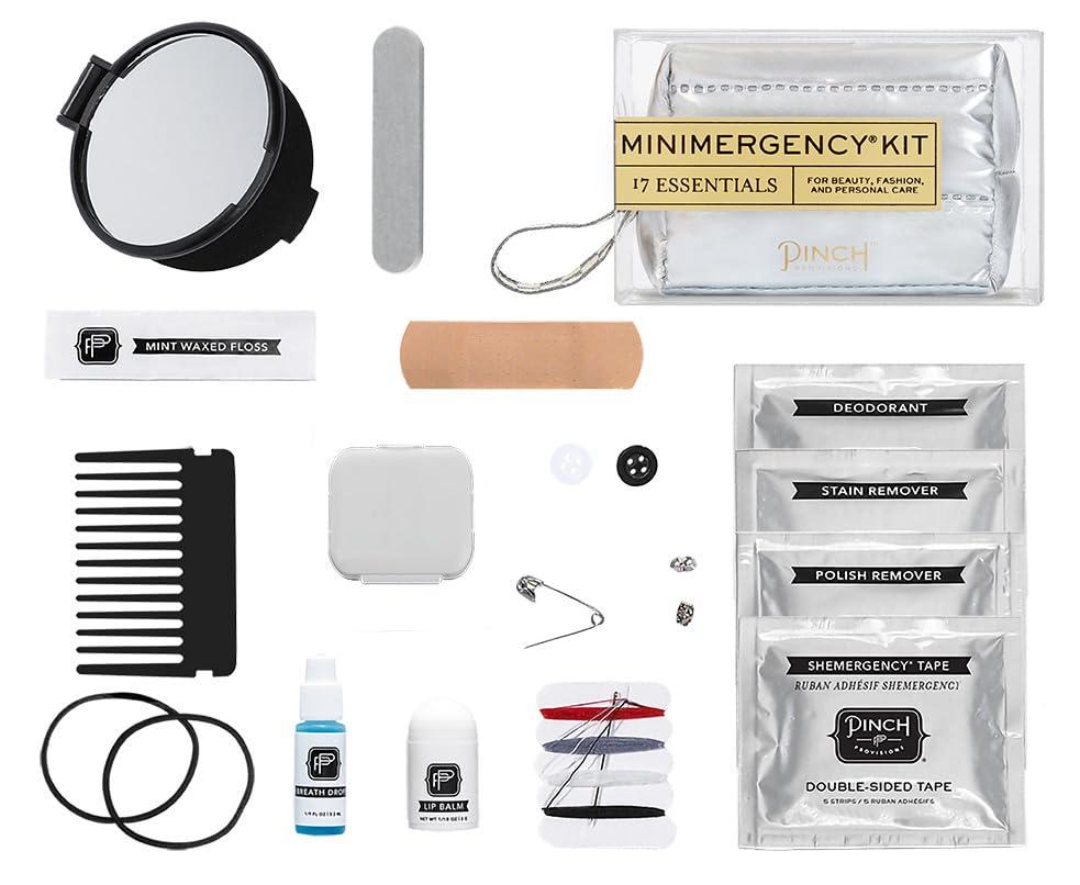 Pinch Provisions Pinch Provisions Silver Puffer Minimergency Kit, Includes 17 Travel-Sized Cosmetic Essentials, Convenient for Purses, Emergency Beauty Accessories, Gifts for Holidays & Birthdays