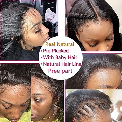 Wig 100% Unprocessed Brazilian Virgin Human Hair Full Lace Wig Glueless 360 Frontal Lace Wigs Long Natural Straight with Pre Plucked Baby Hair (22inch)