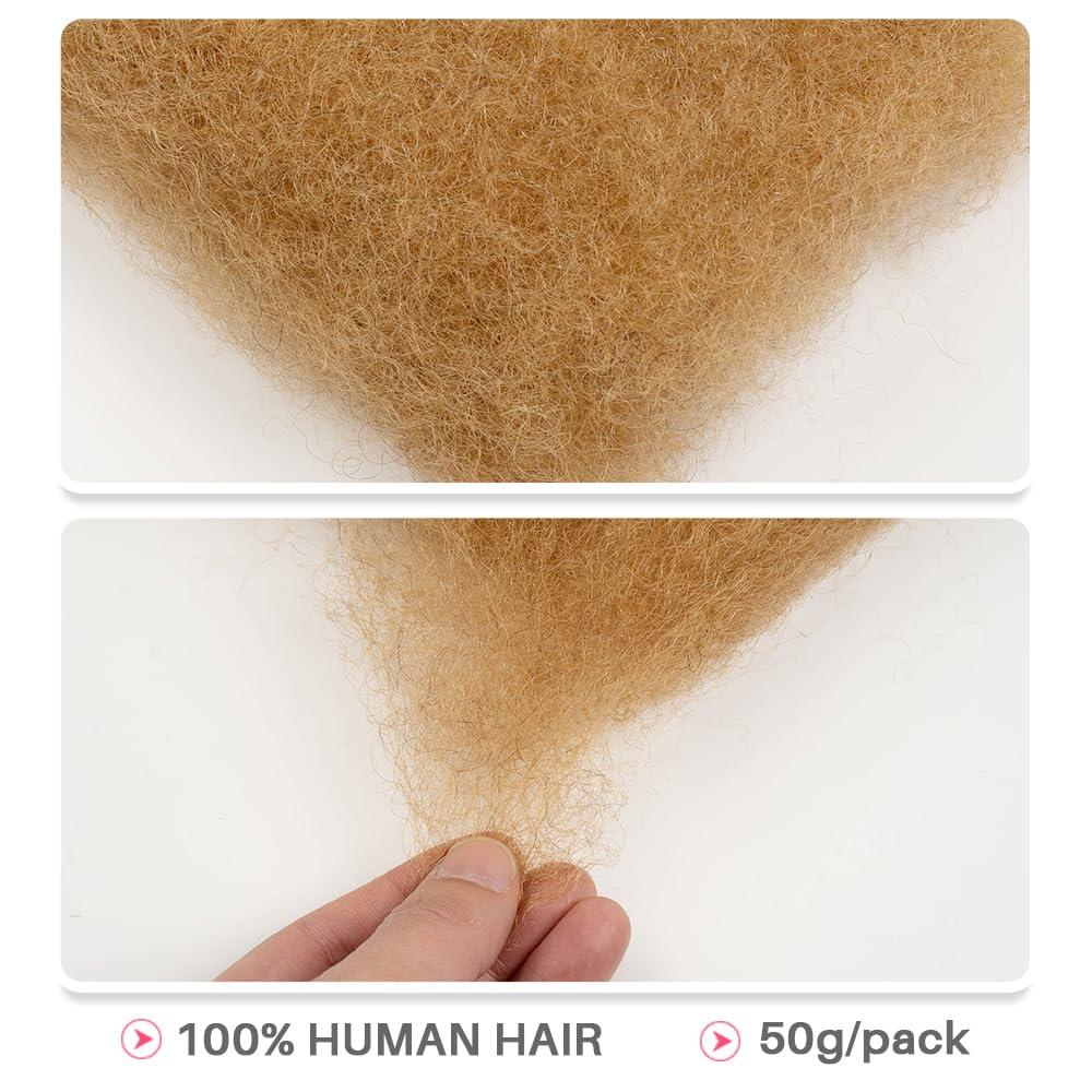 QUEEN VIRGIN REMY QUEEN VIRGIN REMY QVR Afro Kinkys Bulk Human Hair for Dreadlock Extensions Repair Locs, Twist Braiding Afro Kinky Human Hair for Locs 1 Pack 50 Gram, 14 Inch, HONEY BLONDE