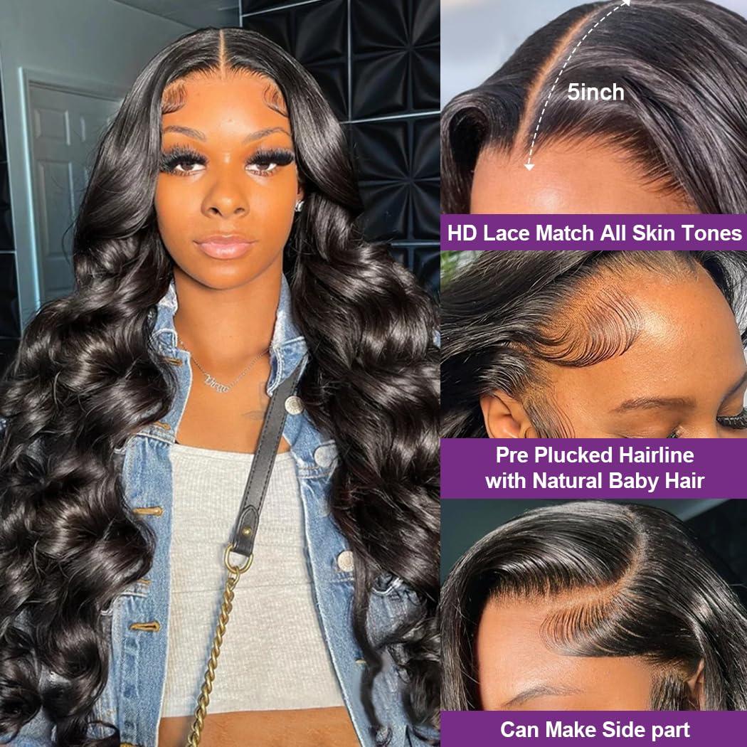 Uonoco Uonoco Glueless Wigs Human Hair Pre Plucked Pre Cut 5x5 HD Lace Closure Wigs Human Hair Wear and Go Glueless Wig 180% Density Body Wave Lace Front Wigs Human Hair for Women with Natural Hairline