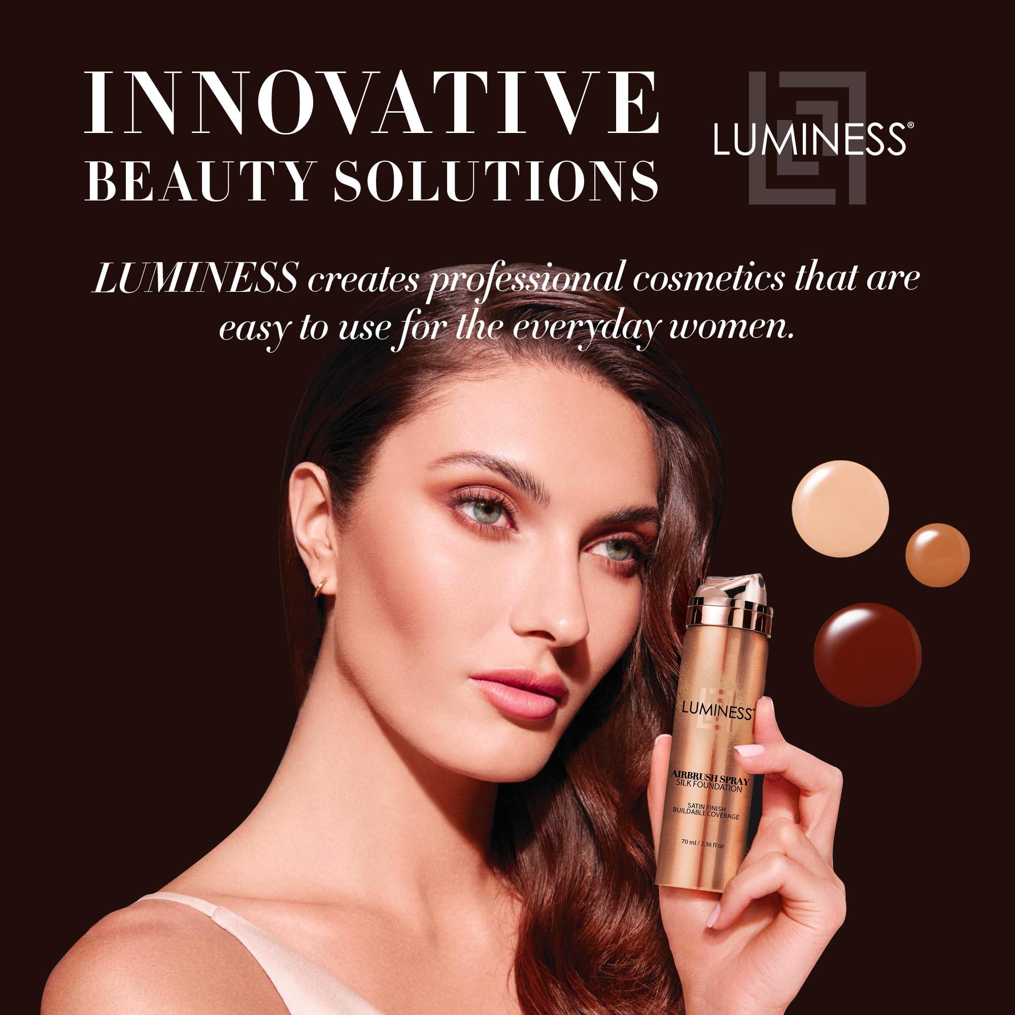 LUMINESS LUMINESS Silk Airbrush Spray Foundation & Buffing Brush Kit Full Coverage Foundation & Dual-Sided Buffing Brush - Buildable Coverage, Anti-Aging Formula Hydrates & Moisturizes (Shade - Light Warm)