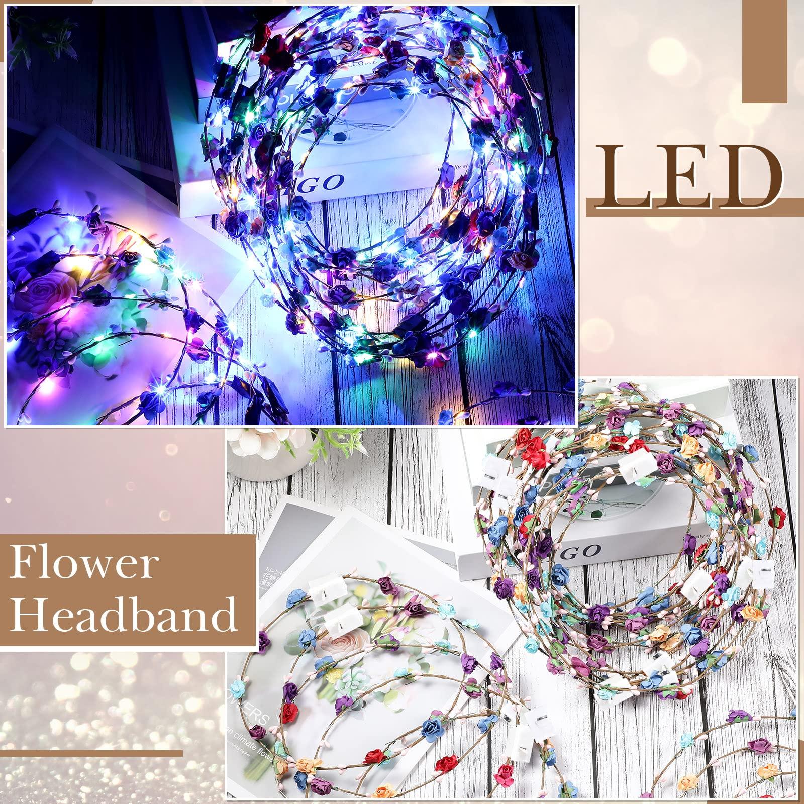 Janinka Janinka 30 Pcs LED Flower Crown Headbands Light up Headband Flower Wreath for Valentine\'s Day Gifts Floral Glowing Fairy Crown for Women Carnival Birthday Wedding Beach Party Cosplay Hair Accessories
