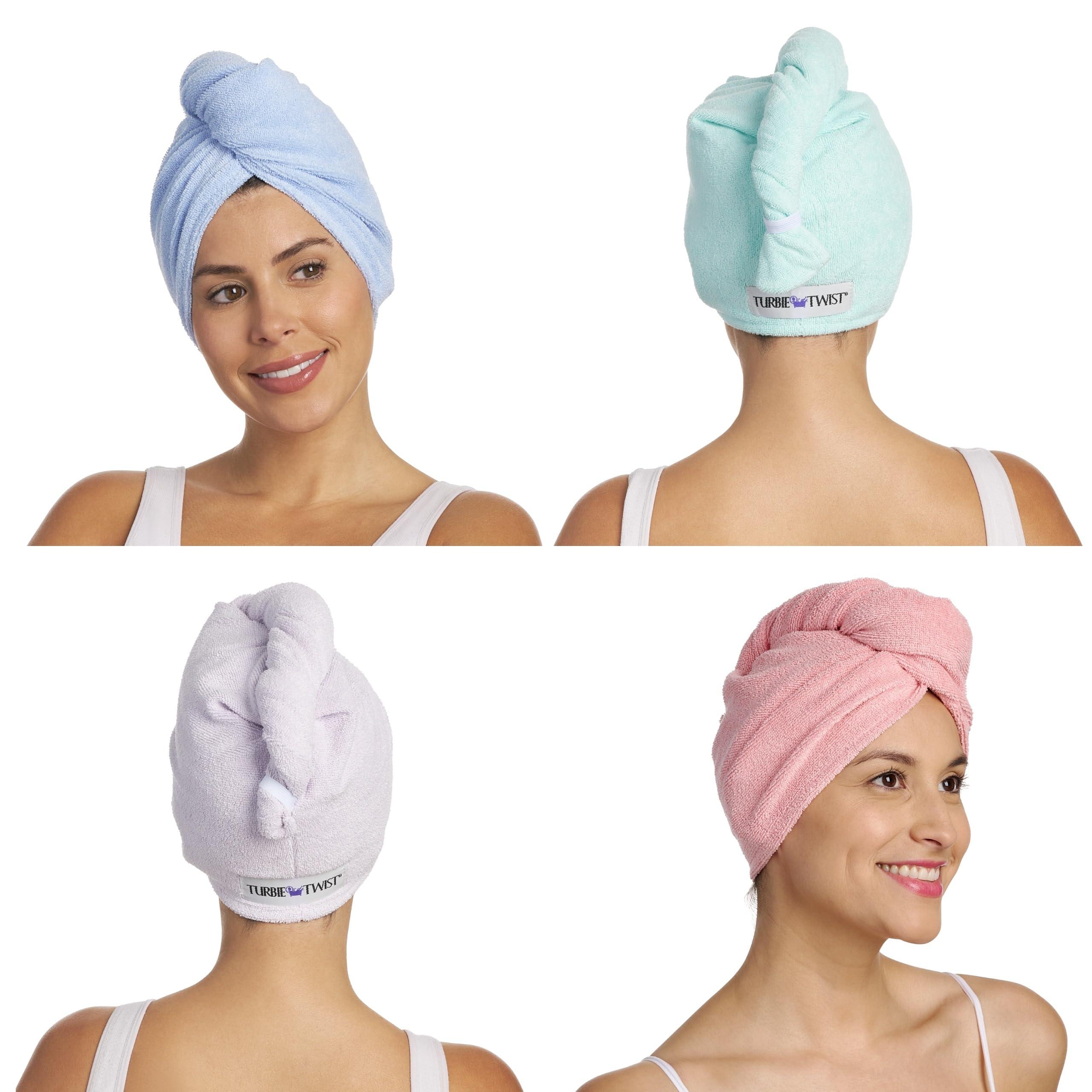 Turbie Twist Turbie Twist 4-Pack Microfiber Hair Towel for Beauty, Travel, Gifting - Hair Wrap Turban for Straight, Wavy & Curly Hair - Premium Hair Care - Pink, Purple, Blue & Aqua