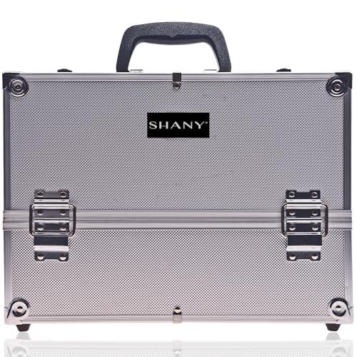 SHANY SHANY Essential Pro Makeup Train Case Cosmetic Box Portable Makeup Case Cosmetics Beauty Organizer Jewelry storage with Locks, Multi Compartments Makeup Box and Shoulder Strap - Silver