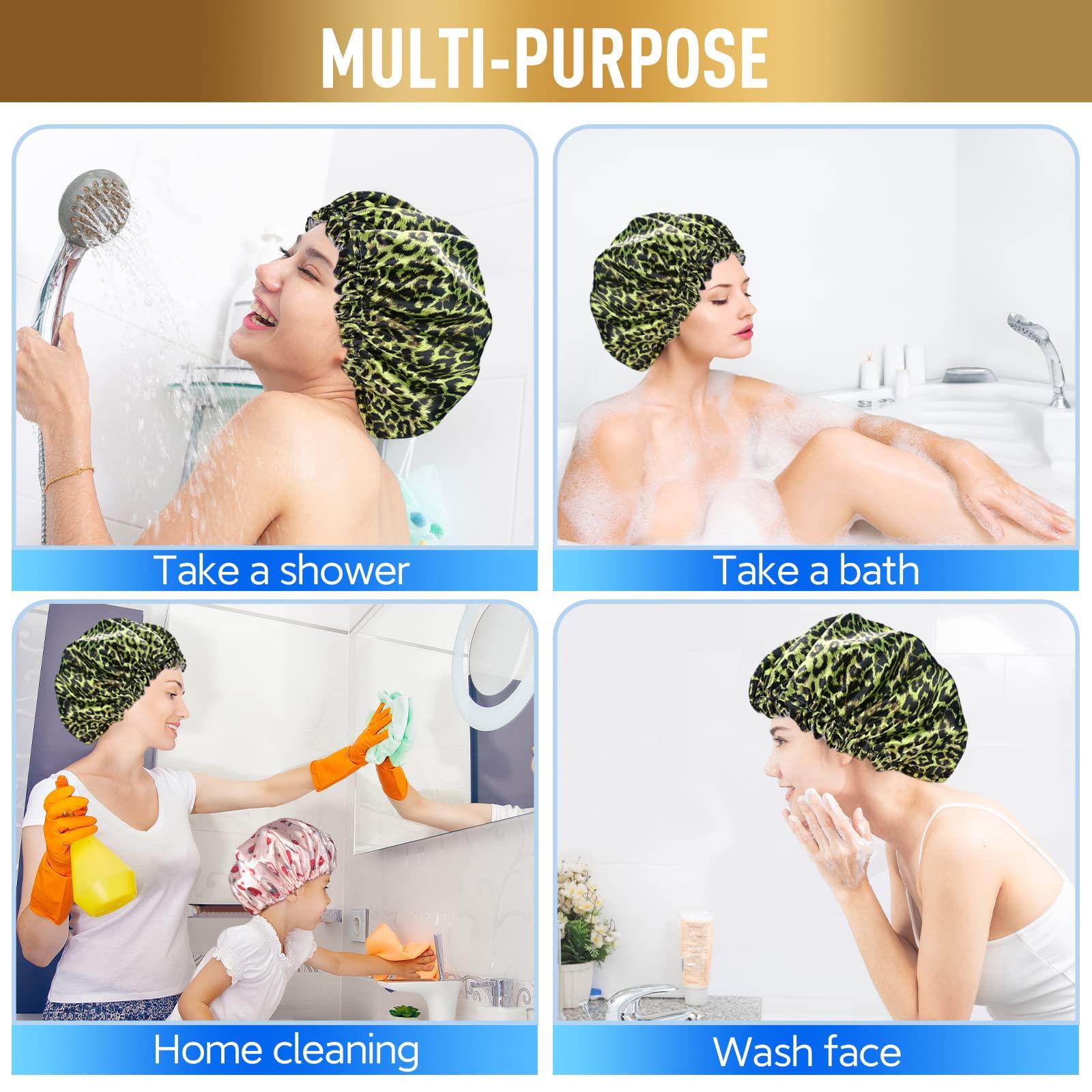 Fishent Fishent Adjustable Shower Cap, Large Reusable Shower Caps for Women Long Hair, Double Layer Waterproof Hair Cap, Adult Bathing Cap Shower Hat for Hair Protecton