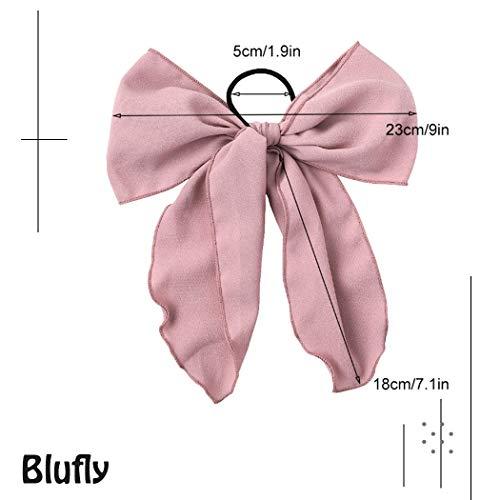 Blufly Blufly Ribbon Hair Scrunchies Printed Satin Silk Hair Scarves Striped Long Headband Plaid Hair Loop Bow Scrunchie Ponytail Holders Vintage Head Tie for Women and Girls (Pack of 4) (Style H)