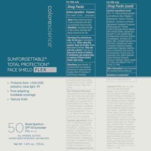 Colorescience Colorescience 50 to 70 SPF Total Protection Face Shield Flex SPF 50, Zinc Oxide Formula, Tan, 1.8 fl. oz.