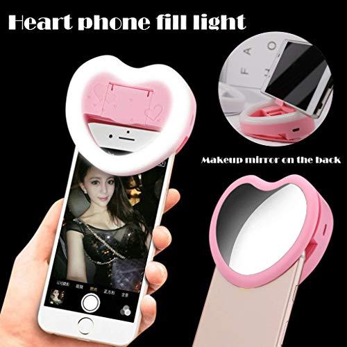 Coersd Coersd LED Ring Fill Light Online Live Selfie Photograph Take a Video Cosmetic Heart-Shaped Makeup Mirror (Pink)