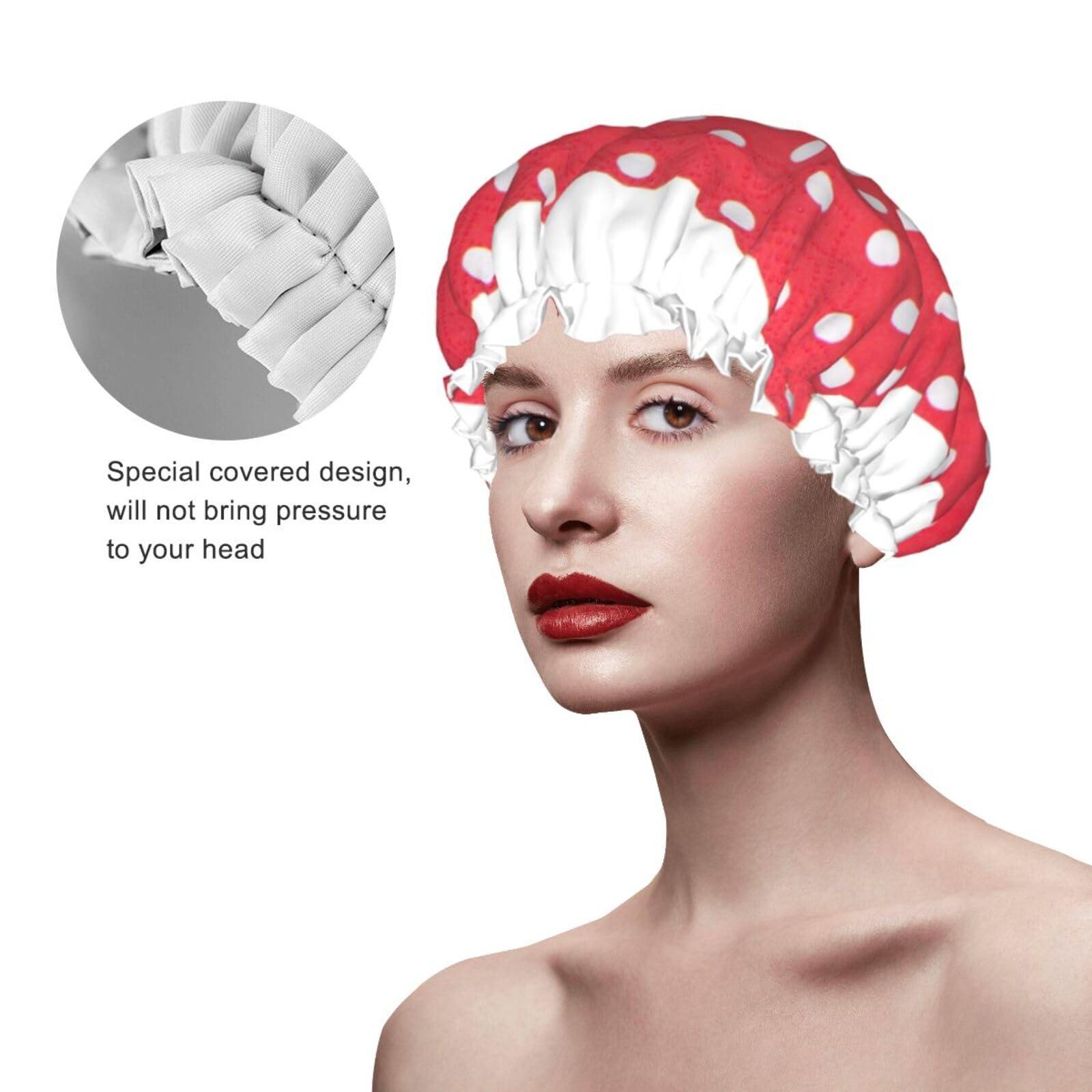 KArFri white dots Large Shower Cap For Women Men Reusable Shower Caps Waterproof Shower Cap For Braids & Long Hair shower bonnet with PEVA lined&Elastic Band Fashion showercap