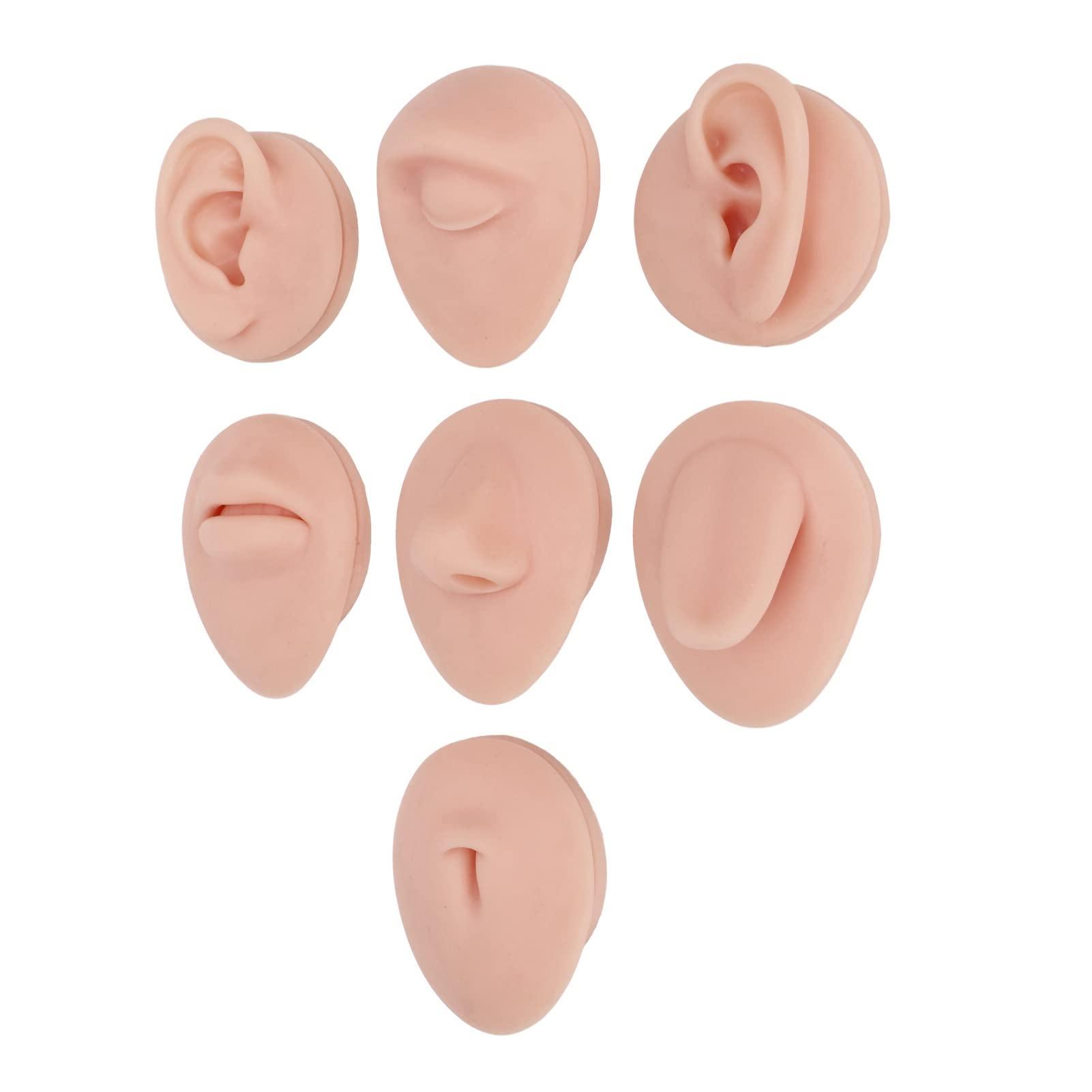 JTLB JTLB Body Piercing Kits, Silicone Piercing Body Model Soft Silicone Ear Mouth Nose Eye Tongue Navel Model with Display Rack for Piercing Practice (Medium Skin Color)