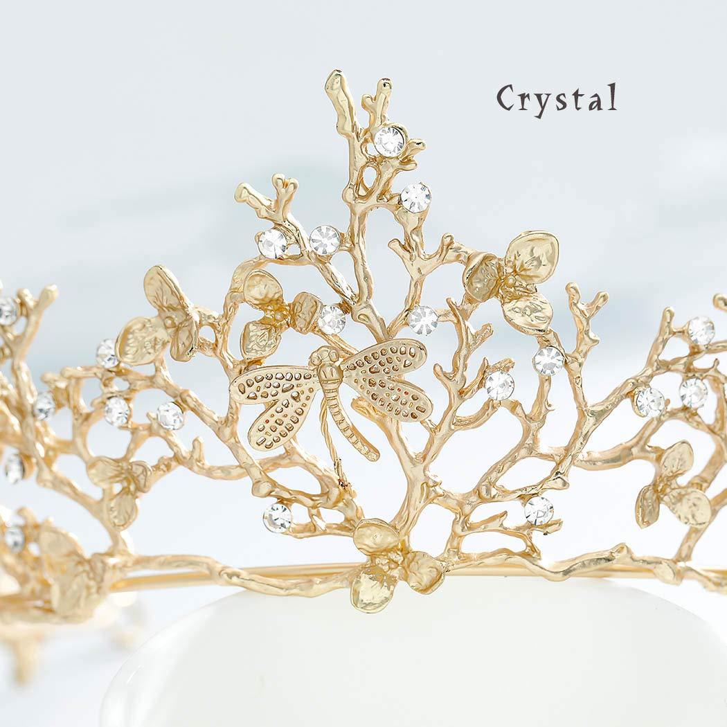 Fairyu Fairyu Baroque Vintage Gold Bride Crown and Tiara Crystal Bridal Wedding Tiaras Dragonfly Hair Accessories for Women and Girls
