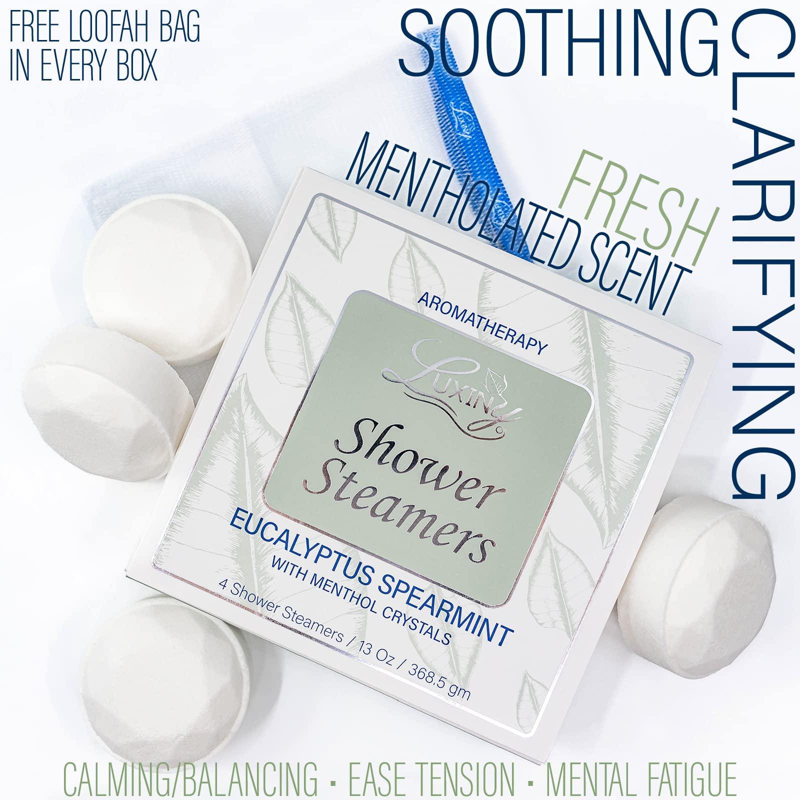 Luxiny Eucalyptus Shower Steamer Aromatherapy in Your Shower, American Made by Luxiny, Shower Bomb Tablets Melt to Release a Vapor for Natural Stress Relief - Pack of 4 XL Steamers (Eucalyptus Spearmint)