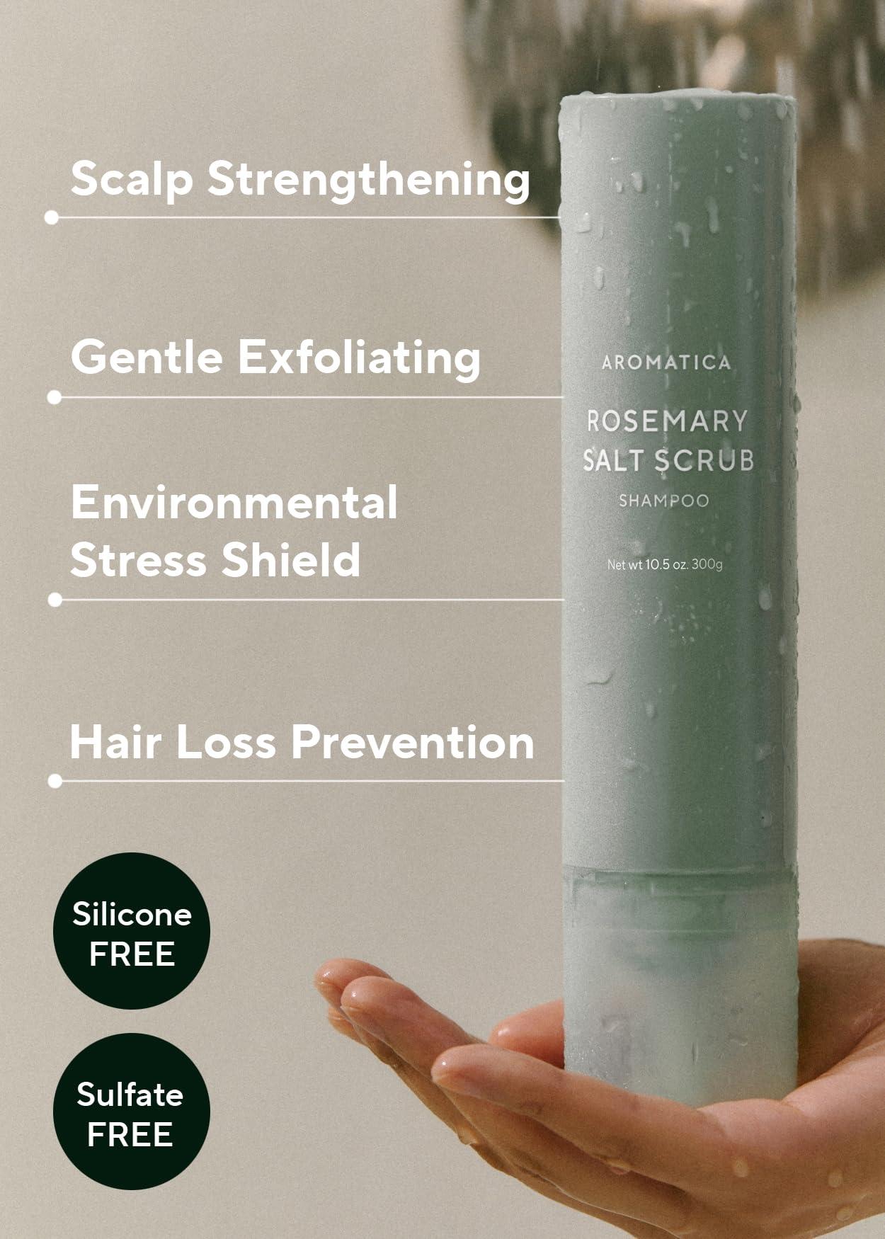 AROMATICA AROMATICA Rosemary Salt Scrub Shampoo 10.5 oz / 300g - Hair Loss Shampoo with Rosemary Scalp Oil | Scalp Exfoliator with Salt Scrub for Oily Scalp | Sulfate Free, Silicone Free