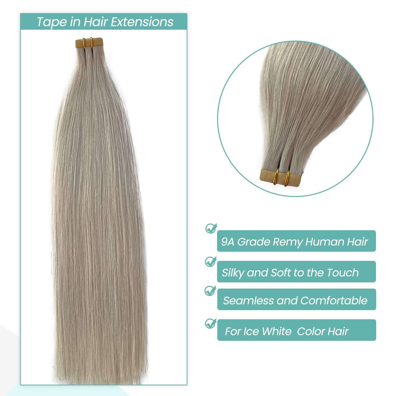 Licoville Ice Blonde Tape in Extensions 100% Real Remy Human Hair 18 Inch 50grams 20pcs Double Sided Invisible Tape in Icy Blonde Hair Extensions Silky Straight Can be Curled