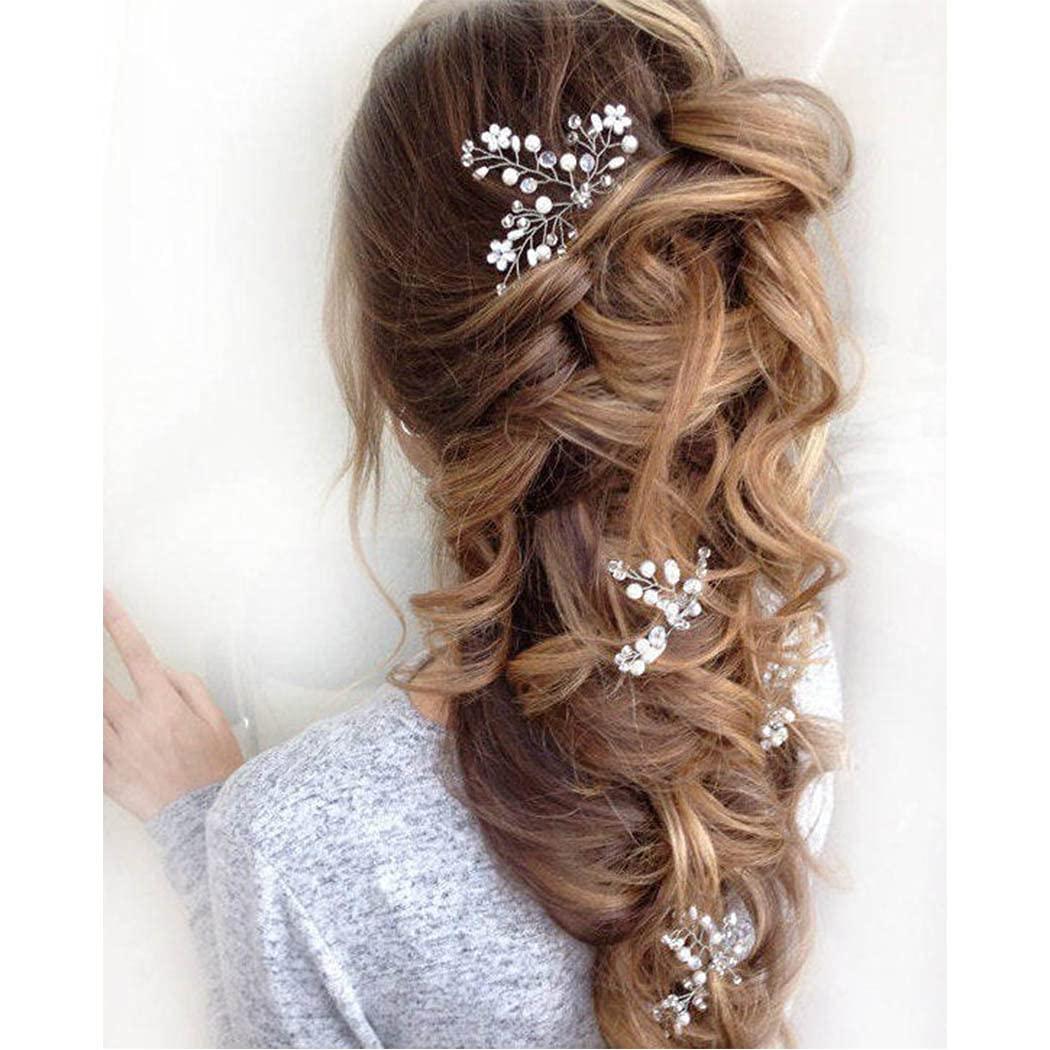 EVILD EVILD Bride Wedding Pearl Hair Pins Sliver Crystal Hair Piece Flower Bridal Hair Accessories for Women(Pack of 3)