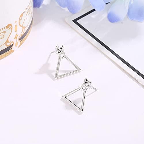 Doubnine Doubnine Front Back Earrings Stud Jacket Dainty Geometric Prismatic Frame Silver Gold Jewelry for Women (silver)