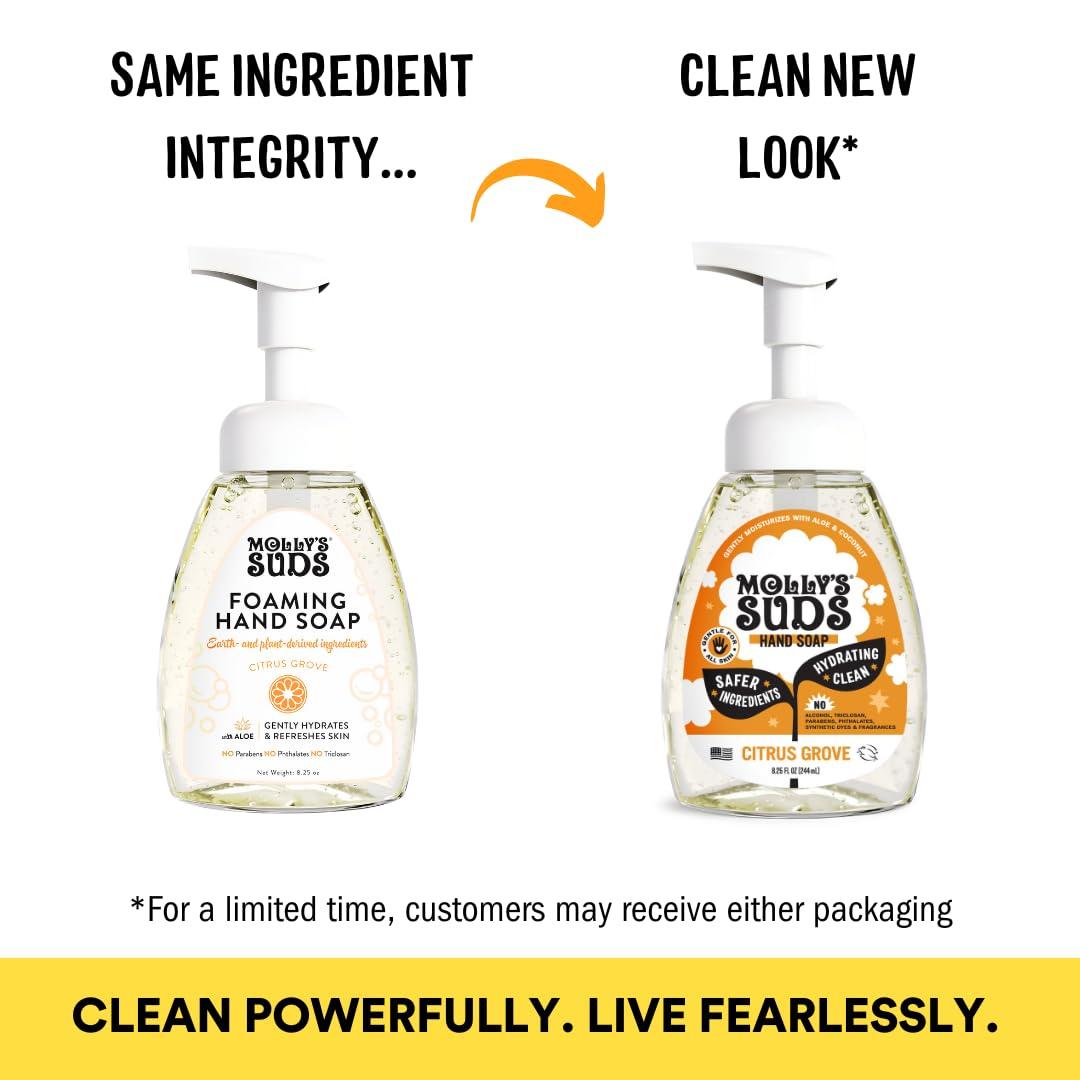 Molly\'s Suds Molly\'s Suds Foaming Hand Soap - Made with Aloe and Coconut Oil | Moisturizing Hand Wash | Clean Ingredients, Infused with Essential Oils | Citrus Grove - 8.25 Oz (Pack of 3)