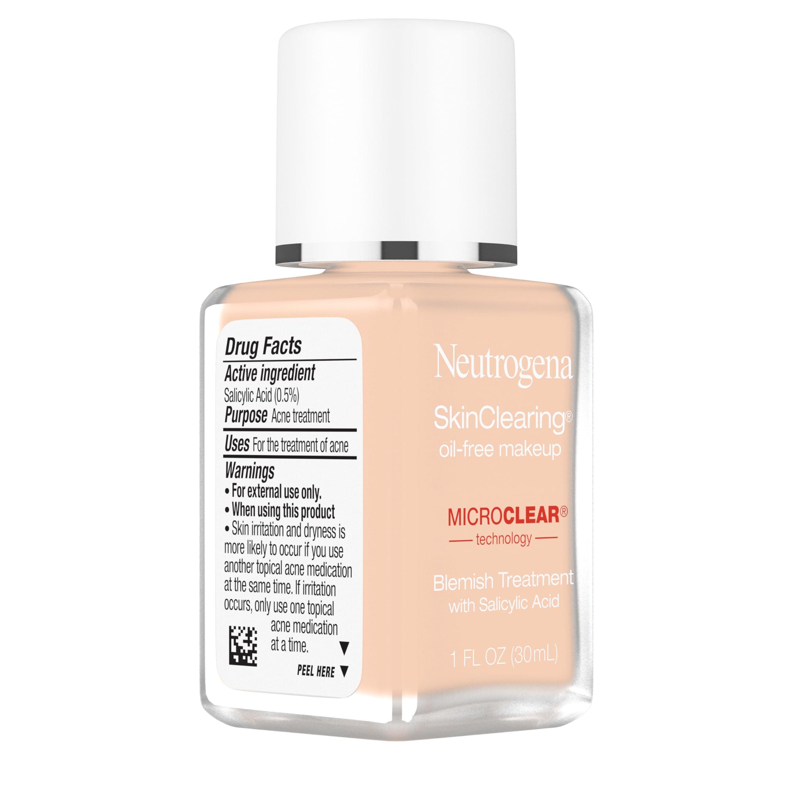 Neutrogena Neutrogena SkinClearing Oil-Free Acne and Blemish Fighting Liquid Foundation with.5% Salicylic Acid Acne Medicine, Shine Controlling Makeup for Acne Prone Skin, 40 Nude, 1 fl. oz