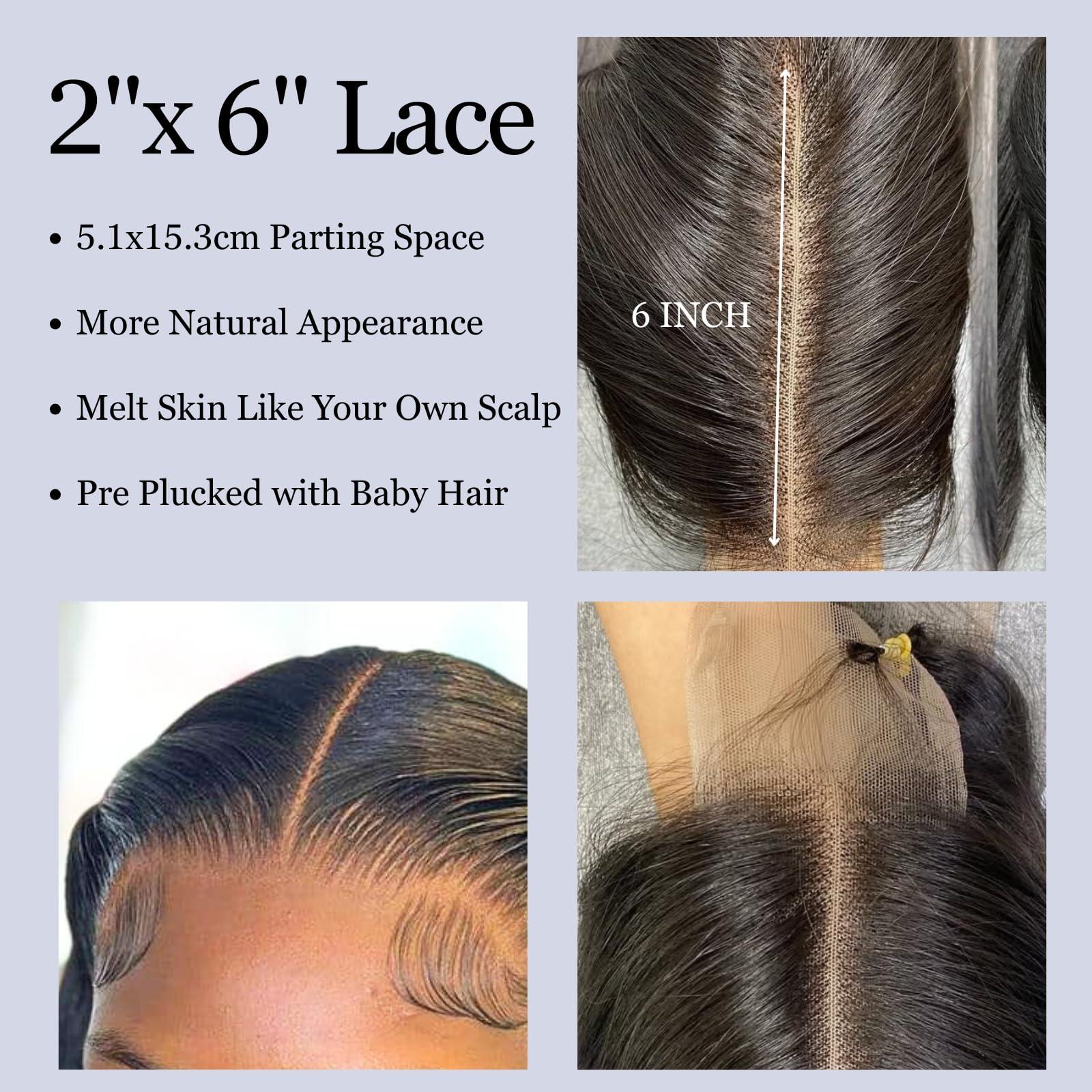 MOMOSHERO MOMOSHERO 2x6 HD Lace Closure Only 20 Inch Body Wave Human Hair, Pre Plucked Closure Sew In 2 by 6 Lace Closure Middle Part 100% Brazilian Virgin Human Hair Unprocessed 2x6 Kim K Closure Natural Black