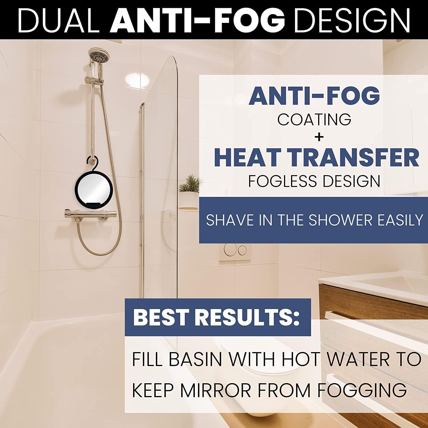 MIRRORVANA MIRRORVANA Dual Anti Fog Shower Mirror for Shaving with Hook for Hanging and Fogless Shatterproof Surface - Fill Back Chamber/Reservoir with Hot Water for Fog Free Shave (8\" Diameter, Black)