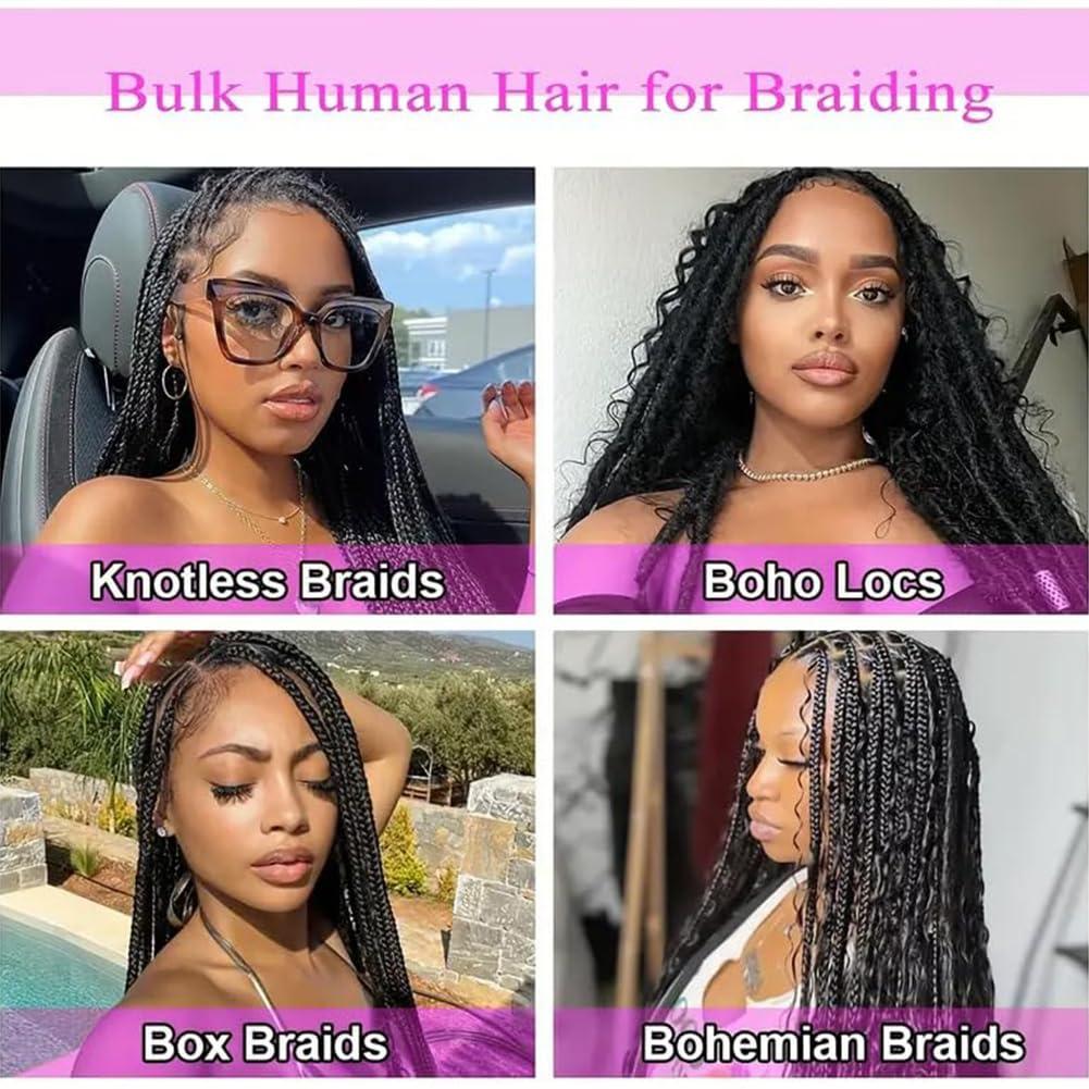 Cruslheep Human Braiding Hair 24 Inch Deep Wave Bulk Human Hair for Braiding No Weft 100% Unprocessed Curly Human Hair Braiding Hair Extensions for Boho Braids Wet and Wave 100g/Pack