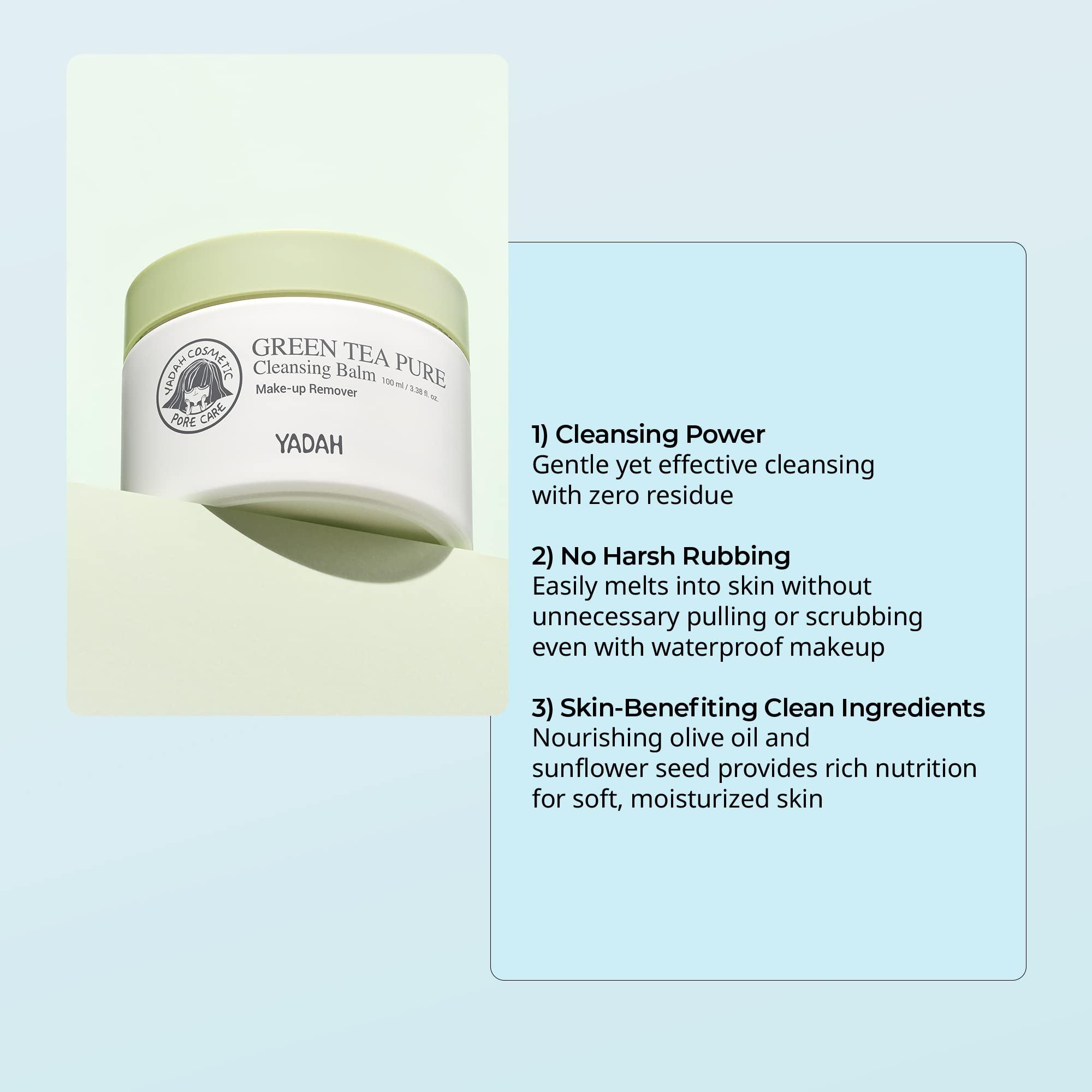 YADAH YADAH Green Tea Cleansing Balm (3.38fl oz) - Makeup Remover, Moisturizing, Residue-Free. Korean Skin Care. Vegan, Hypoallergenic.