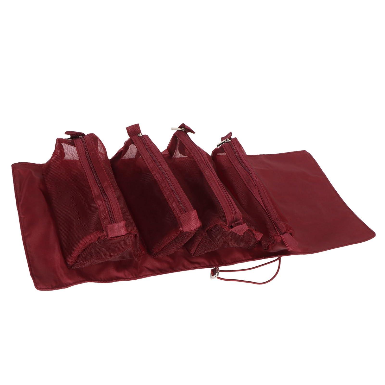 jeerbly jeerbly Red Detachable Cosmefic Bag, 4 in 1 Roll up Makeup Bag Large Capacity Adjustable Divider Cosmetic Bag Beauty Storage Cosmetic Bag for Office Outdoor Travelling