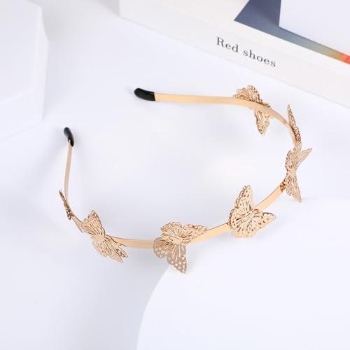 Beaupretty Butterfly Headband,Hollow Metal Headband Alloy Tiara Headpiece Hair Accessories for Women Girls,Gold