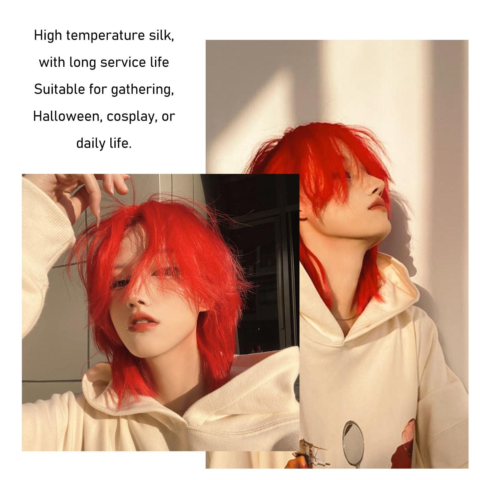 Jonlaki Red Wig, Wolf Cut, Short Hair Pieces, Fluffy Texture, High Simulation, Durable Material, for Festival Cosplay Show Performance Women Men