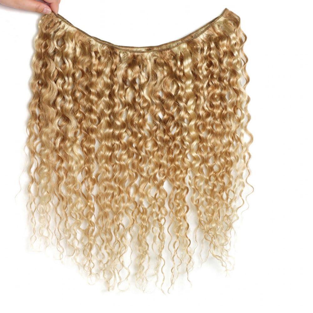Fridnae 18 20 22 Inch P27/613 Bundles Ombre Kinky Curly Human Hair Bundles Highlight Blonde Bundles Human Hair Weave Two Tone #27 Honey Blonde Mixed Wuth #613 Blonde Bundles