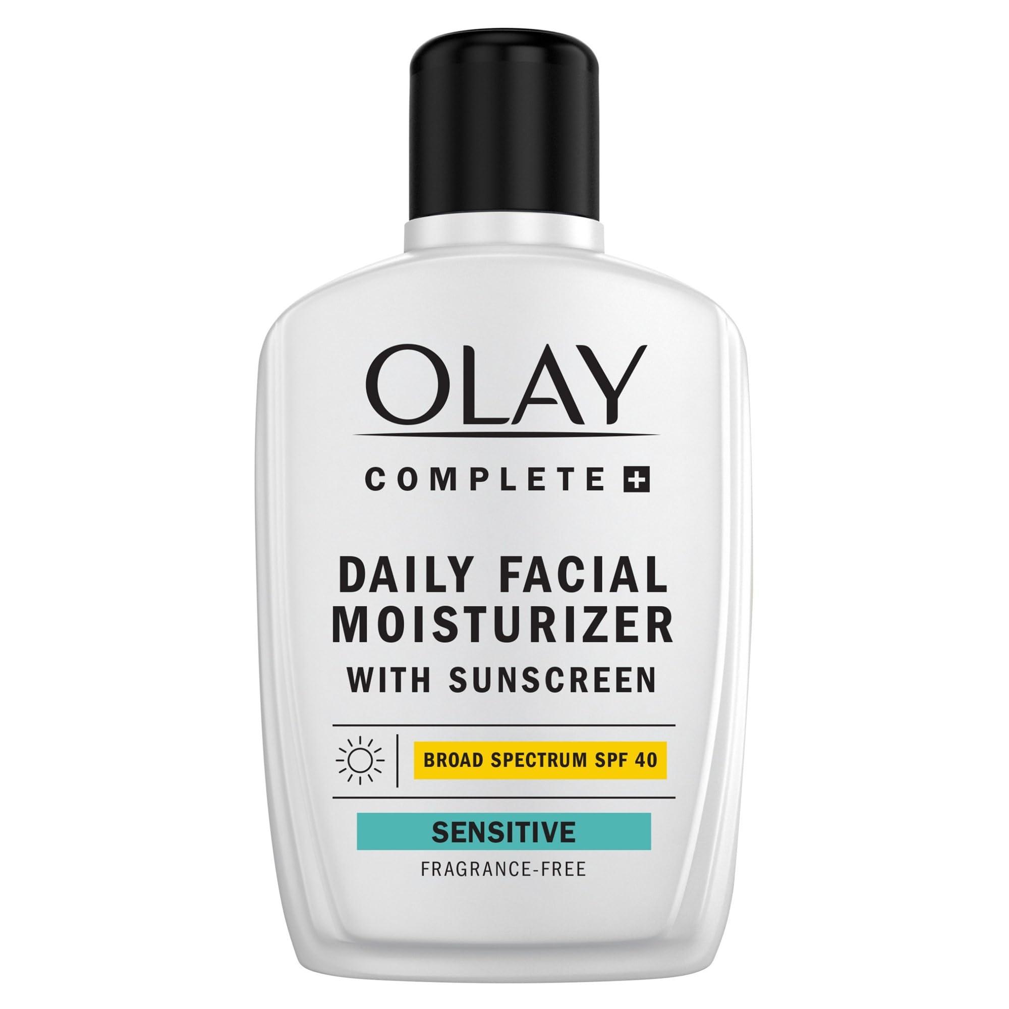 Olay Olay Complete+ Face Moisturizer with Sunscreen SPF 40, For Sensitive Skin, Broad Spectrum Sun Protection, Fragrence-Free - No White Cast on All Tones, Nourishes Moisture Barrier - Ceramides, 6 Oz