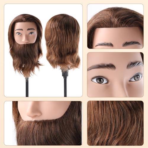 Anstar Male Mannequin Head with 100% Human Hair Barber Mannequin Head Hairdresser Training Doll Manikin Head for Men Hair Styling and Practice