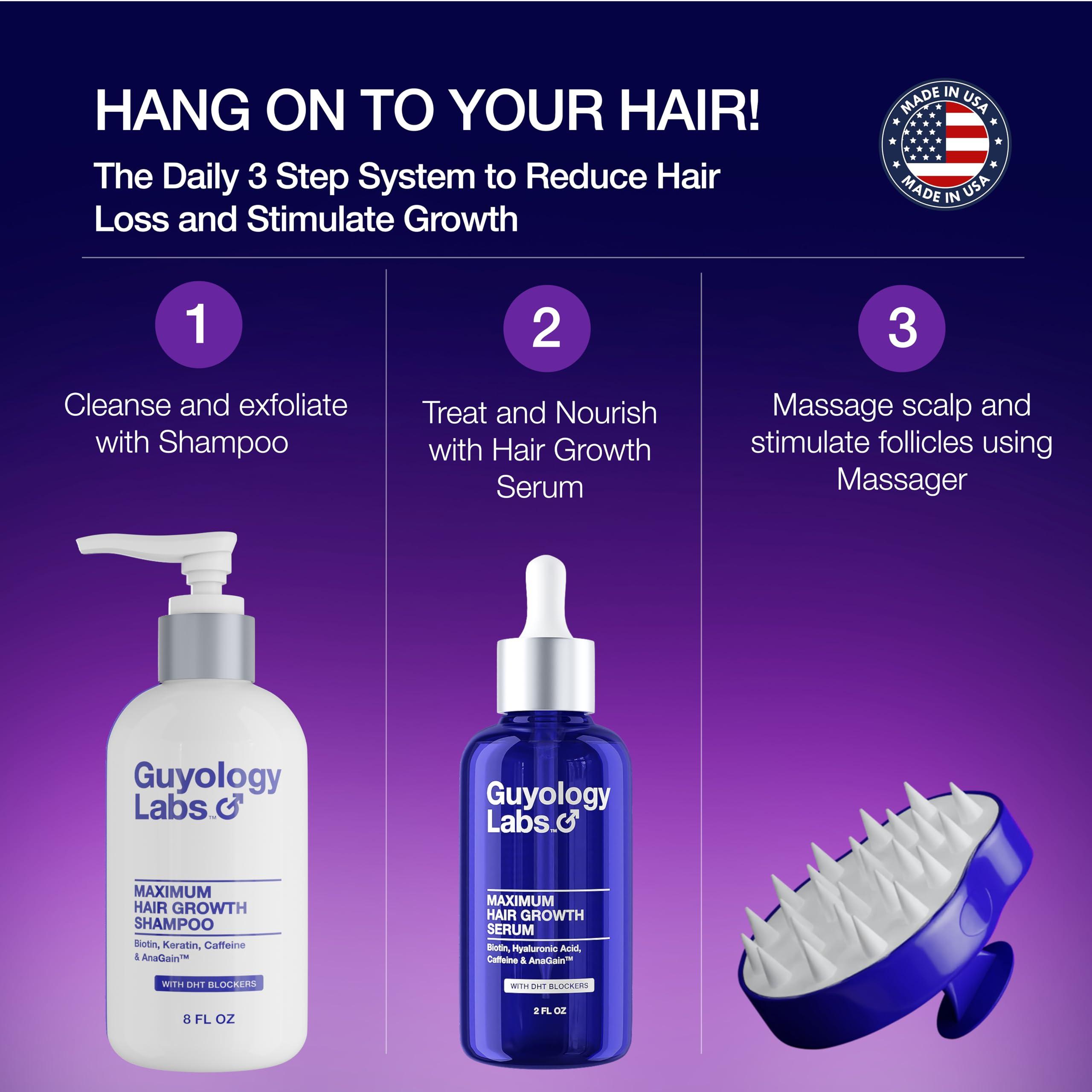 Guyology Labs Hair Growth Shampoo For Men - for Thinning Hair - Natural DHT Blockers To Reduce Hair Loss - Biotin and Keratin Best for Growth and Thickening - Clinically Tested - Made in USA by Guyology Labs