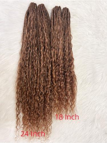 Francesca Hair Goddess Box Braiding Crochet Hair Pre-looped Synthetic Crochet Hair with Human Hair Curly Ends Hair Extensions #30 Auburn Color for Women 18 inch 2pack/80strands